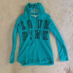 Love pink blue hooded sweatshirt